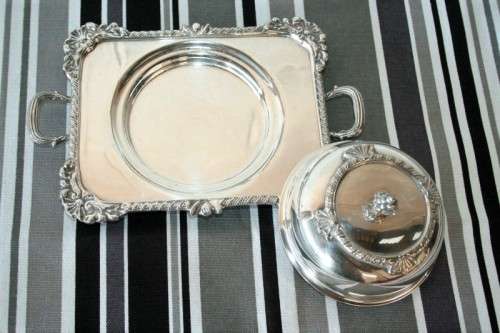 A beautiful vintage "Seranco" silver plated lidded breakfast butter dish with ornate mounts
