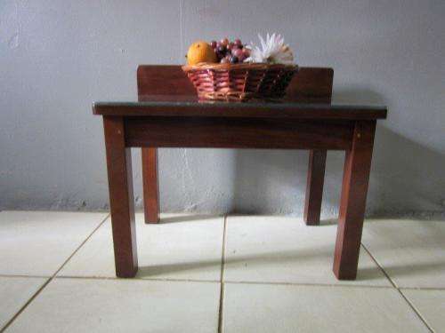 Awesome teak luggage stand / occasional table w/ glass top - perfect against a wall with a vase