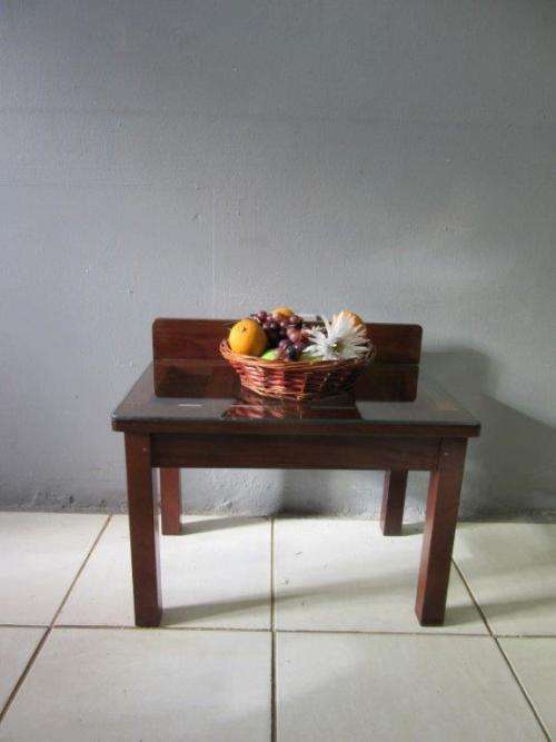 Awesome teak luggage stand / occasional table w/ glass top - perfect against a wall with a vase