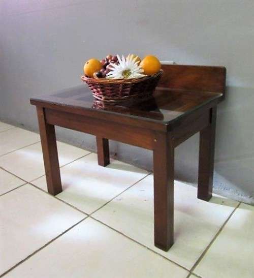 Awesome teak luggage stand / occasional table w/ glass top - perfect against a wall with a vase