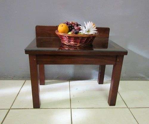Awesome teak luggage stand / occasional table w/ glass top - perfect against a wall with a vase