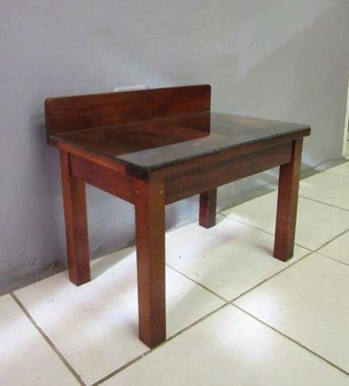 Awesome teak luggage stand / occasional table w/ glass top - perfect against a wall with a vase