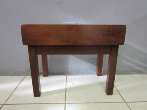 Awesome teak luggage stand / occasional table w/ glass top - perfect against a wall with a vase