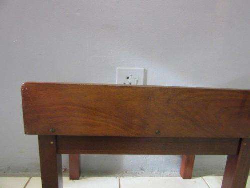 Awesome teak luggage stand / occasional table w/ glass top - perfect against a wall with a vase