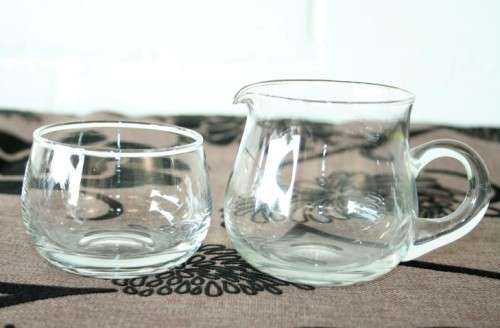 An awesome glass milk jug and sugar bowl set in stunning condition - perfect for demitasse cups