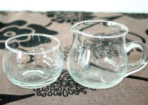 An awesome glass milk jug and sugar bowl set in stunning condition - perfect for demitasse cups