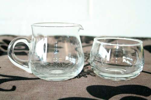 An awesome glass milk jug and sugar bowl set in stunning condition - perfect for demitasse cups