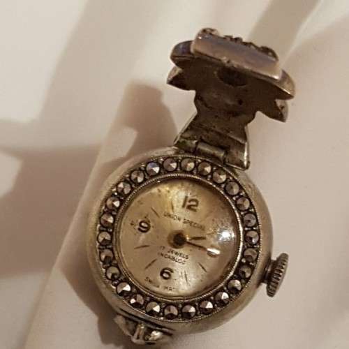 An incredibly rare antique Art Deco Swiss made "Union Special" 17 Jewel Incabloc ladies ring-watch