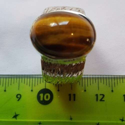 An exquisite vintage "Birks of Canada" sterling silver ladies ring w/ a large oval Tiger's Eye stone