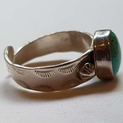 A superb vintage original (signed) T Benally sterling silver Navajo (Native American) Turquoise ring