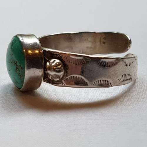 A superb vintage original (signed) T Benally sterling silver Navajo (Native American) Turquoise ring