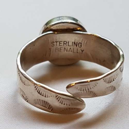 A superb vintage original (signed) T Benally sterling silver Navajo (Native American) Turquoise ring