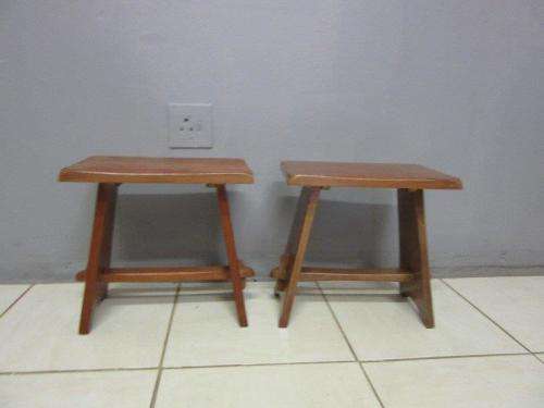 Two gorgeous vintage solid Oak occasional side tables/ stools - great next to a sofa - price/ table