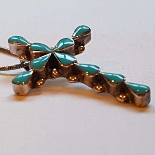 An exquisitely made North American Indian "Turquoise stone" (set in sterling silver) cross pendant