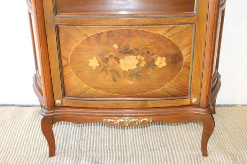 Superb vintage French "Vernis Martin" Louis XV-style show case w/ amazing marquetry inlay detailing