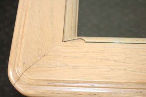 Two wonderful Oak side tables with removable glass tops and fluted carved legs - price/table