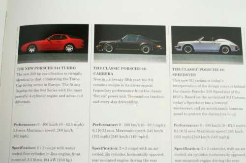 An incredible and rare 1989 "Porsche" vehicle Marques overview brochure including the 944, 911 & 928