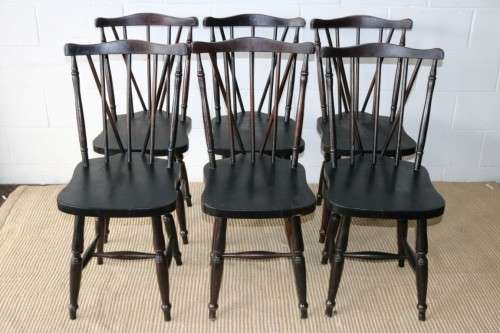 Six lovely vintage black painted occasional/ dining chairs - perfect to paint or to restore