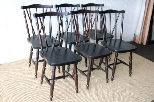 Six lovely vintage black painted occasional/ dining chairs - perfect to paint or to restore