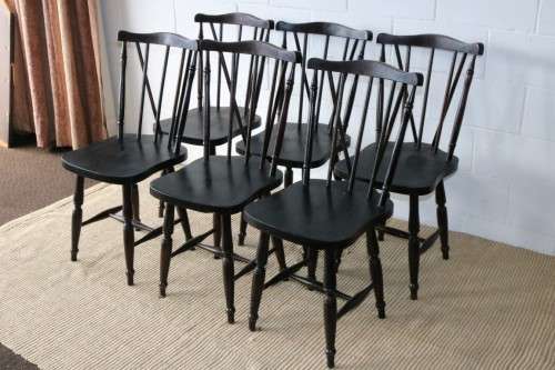 Six lovely vintage black painted occasional/ dining chairs - perfect to paint or to restore