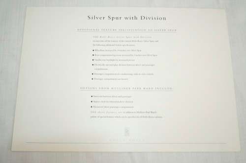 An amazing 1995 Rolls Royce Marques brochure with "Teaser" cards and a comprehensive spec card