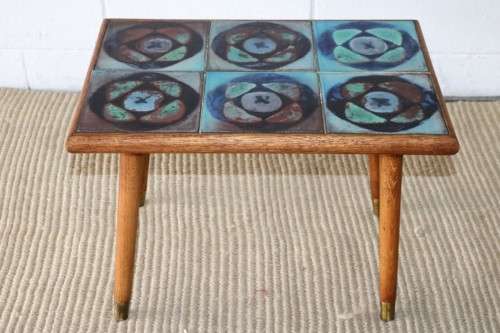A gorgeous vintage Oak "California Mission" table with a *tile top* and lovely brass embellishments