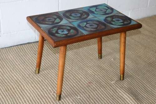 A gorgeous vintage Oak "California Mission" table with a *tile top* and lovely brass embellishments