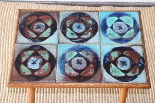 A gorgeous vintage Oak "California Mission" table with a *tile top* and lovely brass embellishments