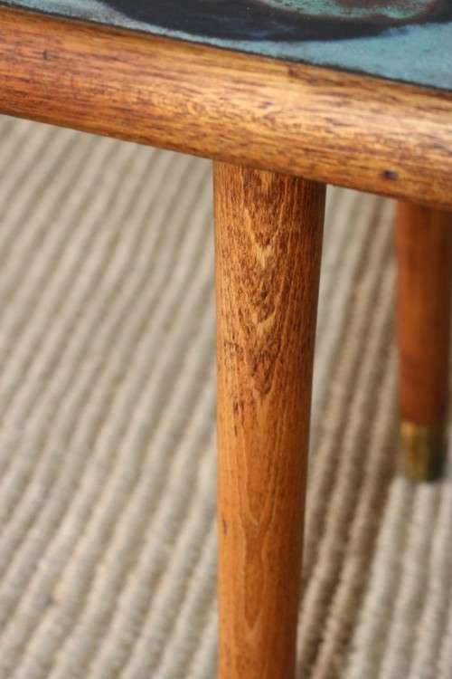 A gorgeous vintage Oak "California Mission" table with a *tile top* and lovely brass embellishments