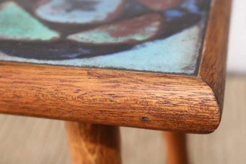 A gorgeous vintage Oak "California Mission" table with a *tile top* and lovely brass embellishments