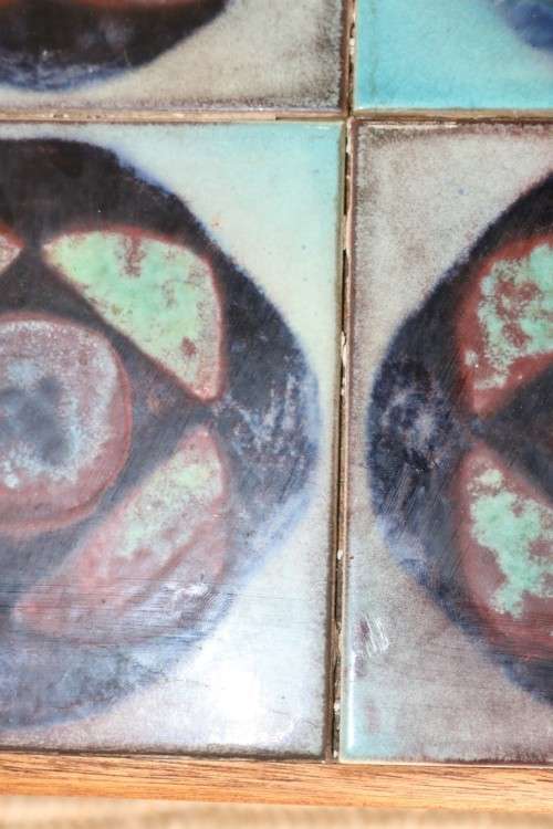 A gorgeous vintage Oak "California Mission" table with a *tile top* and lovely brass embellishments