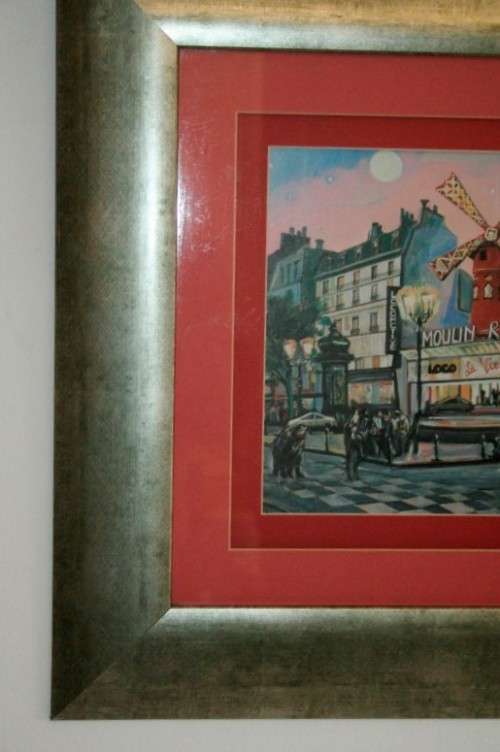 A superb "Moulin Rouge" painting print framed in a broad gold frame w/ a red borders - RS17Sale