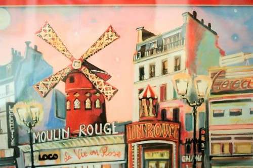 A superb "Moulin Rouge" painting print framed in a broad gold frame w/ a red borders - RS17Sale