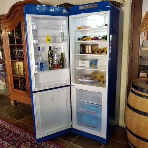 An incredible Royal Blue SMEG 304L fridge-freezer combo "50's Retro Style Aesthetic" look
