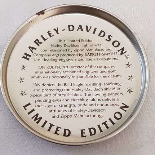 A stunning c1994 Zippo "Barrett Smythe" limited edition "Harley Davidson" Eagle brass lighter