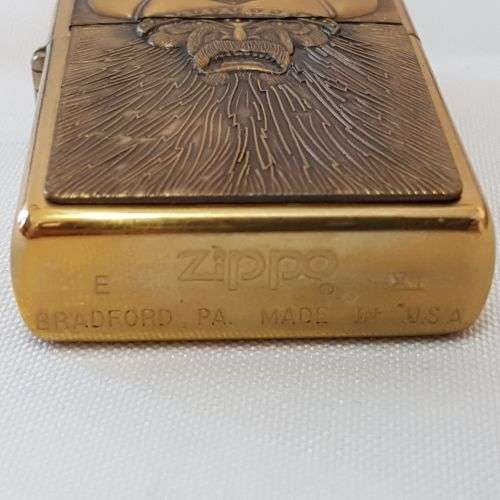 An amazing RARE (UNUSED) polished brass Barrett Smythe (Harley Davidson) "Viking" Zippo lighter