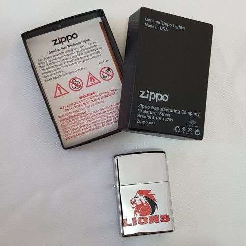 An awesome Original Zippo "South African Rugby" LIONS brushed chrome lighter