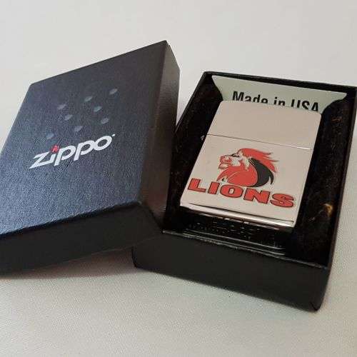 An awesome Original Zippo "South African Rugby" LIONS brushed chrome lighter