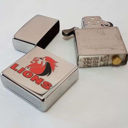 An awesome Original Zippo "South African Rugby" LIONS brushed chrome lighter