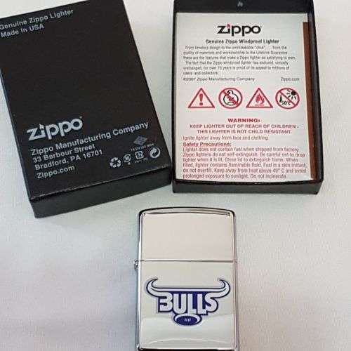 **RS17** An amazing authentic Zippo "South African Rugby" BULLS brushed chrome lighter