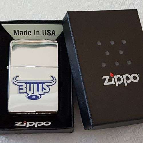 **RS17** An amazing authentic Zippo "South African Rugby" BULLS brushed chrome lighter