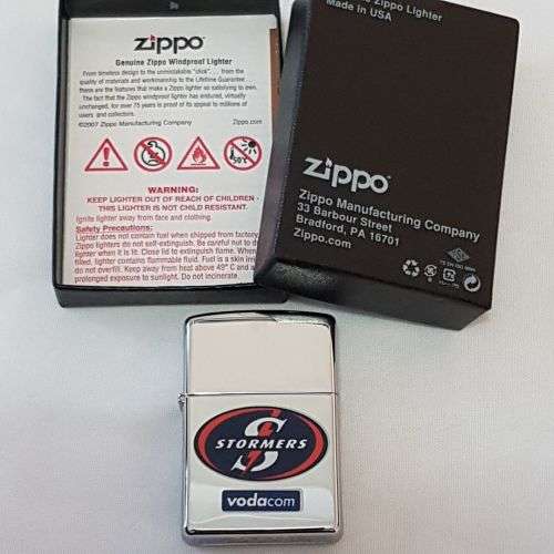 **RS17** Magnificent authentic Zippo South African Rugby" STORMERS brushed chrome lighter