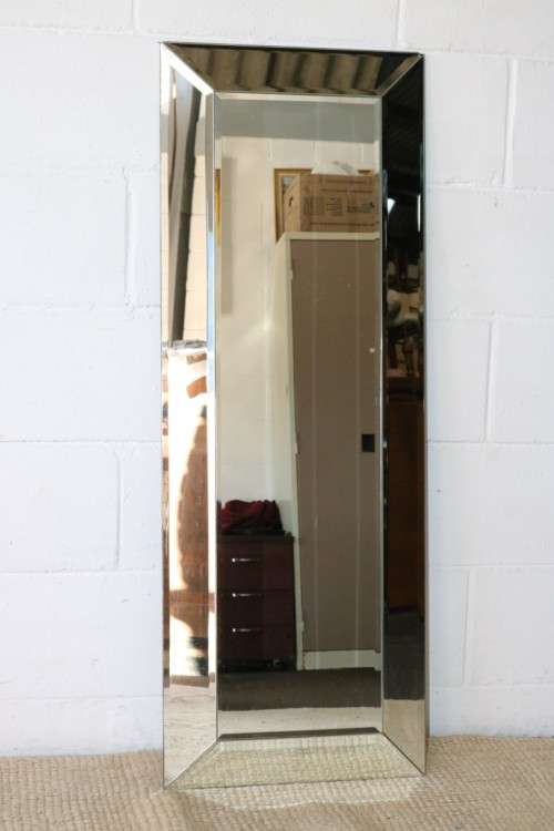 A magnificent modern rectangular "frameless" wall mirror with 5x beveled glass panels - RS17M