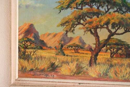 **RS17** A signed & framed oil on board painting by South African landscape artist JHL Van Zyl