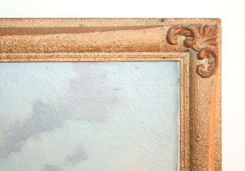 A fabulous large original signed and framed oil on canvas paintings of fishing boats in a harbour