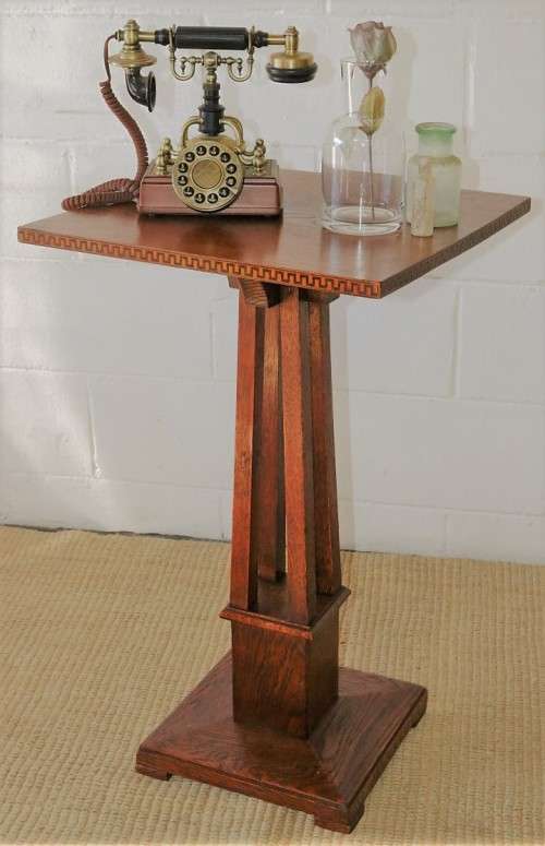 Beautiful vintage Oak table with the most amazing wooden inlays on the side - stunning!!!