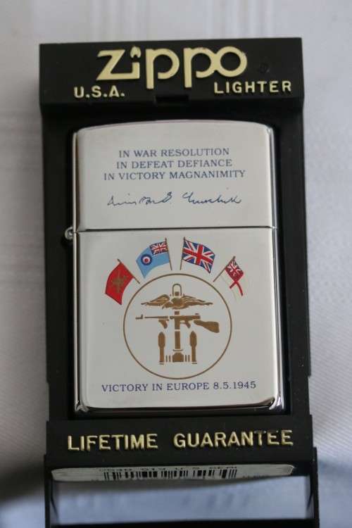 An excellent c1995 original Zippo limited edition "Victory in Europe" UNUSED chrome lighter