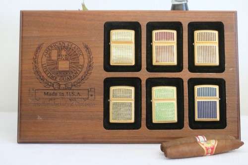 **RS17** A spectacular & very stylish set of 6x original Zippos in a wooden plaque - incredible gift