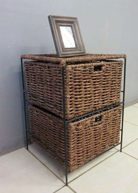 A wonderful metal and wicker pedestal/ bedside cabinet with two basket drawers in good condition!!