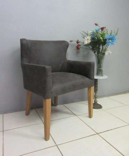 **RS17_Clearance** Upholstered low-wingback occasional chair is a modern stylish quality grey fabric